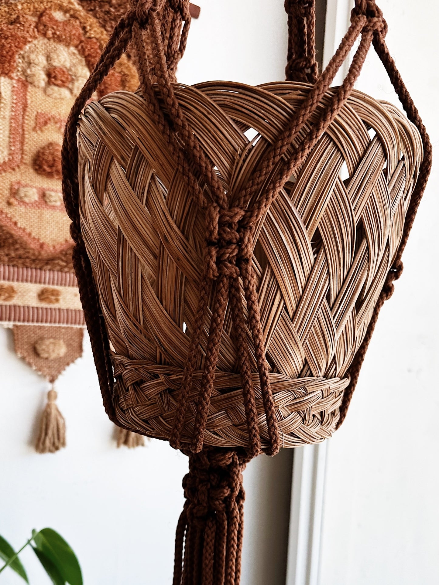 70s Vintage Handmade 3 Tier Macrame Plant Hanger w/ Matching Vintage Baskets