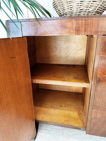 50s Vintage Art Deco Burl Walnut Sideboard