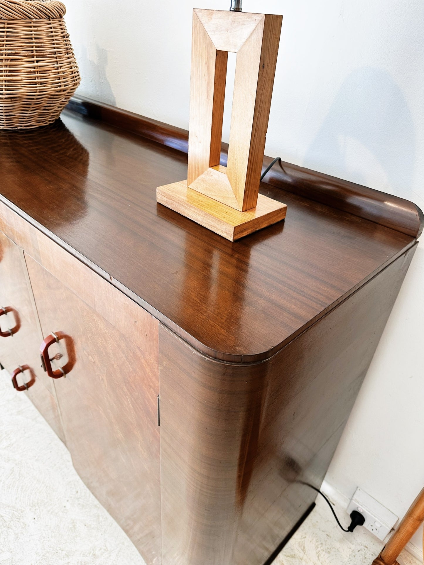 50s Vintage Art Deco Burl Walnut Sideboard