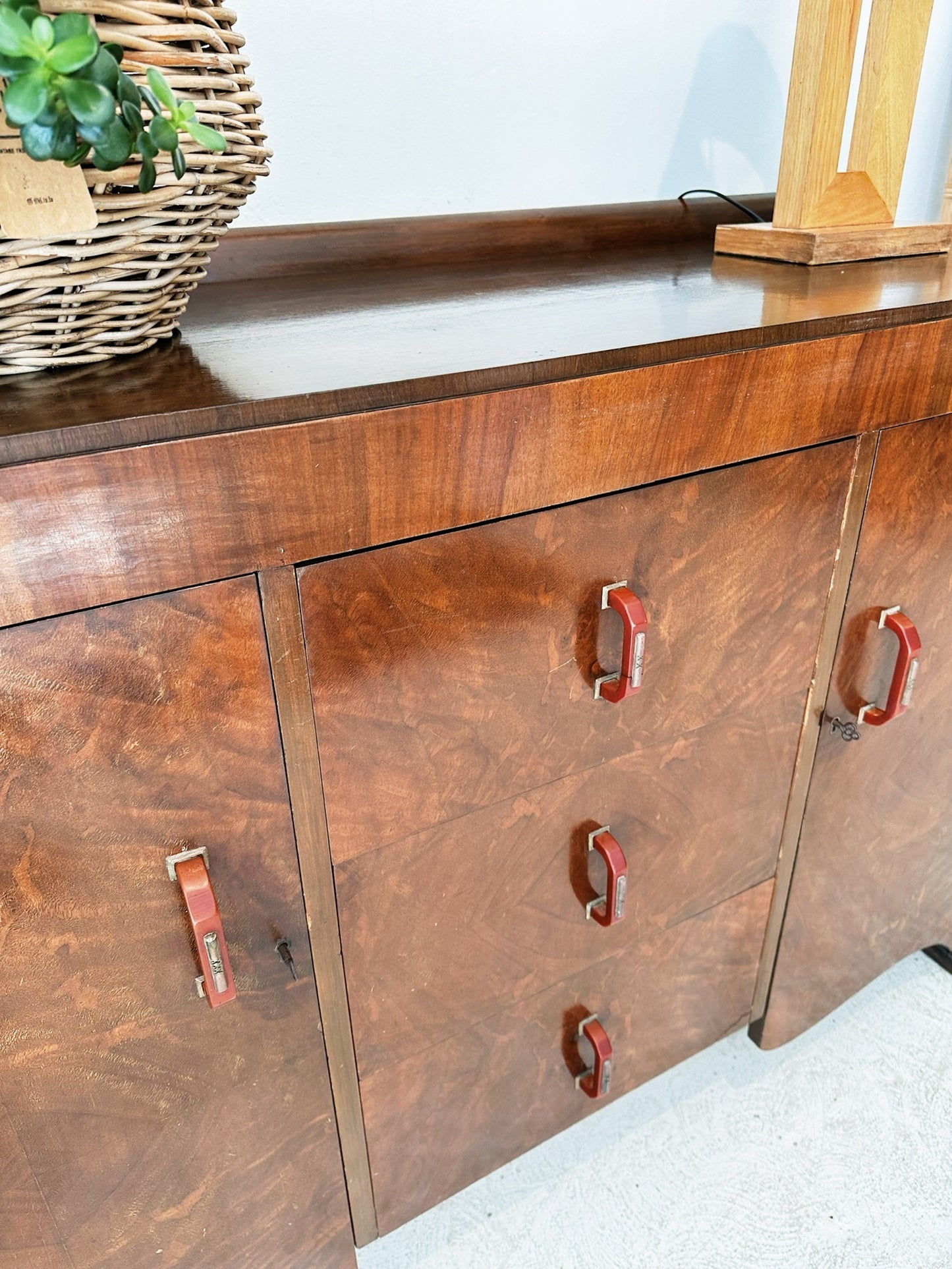 50s Vintage Art Deco Burl Walnut Sideboard