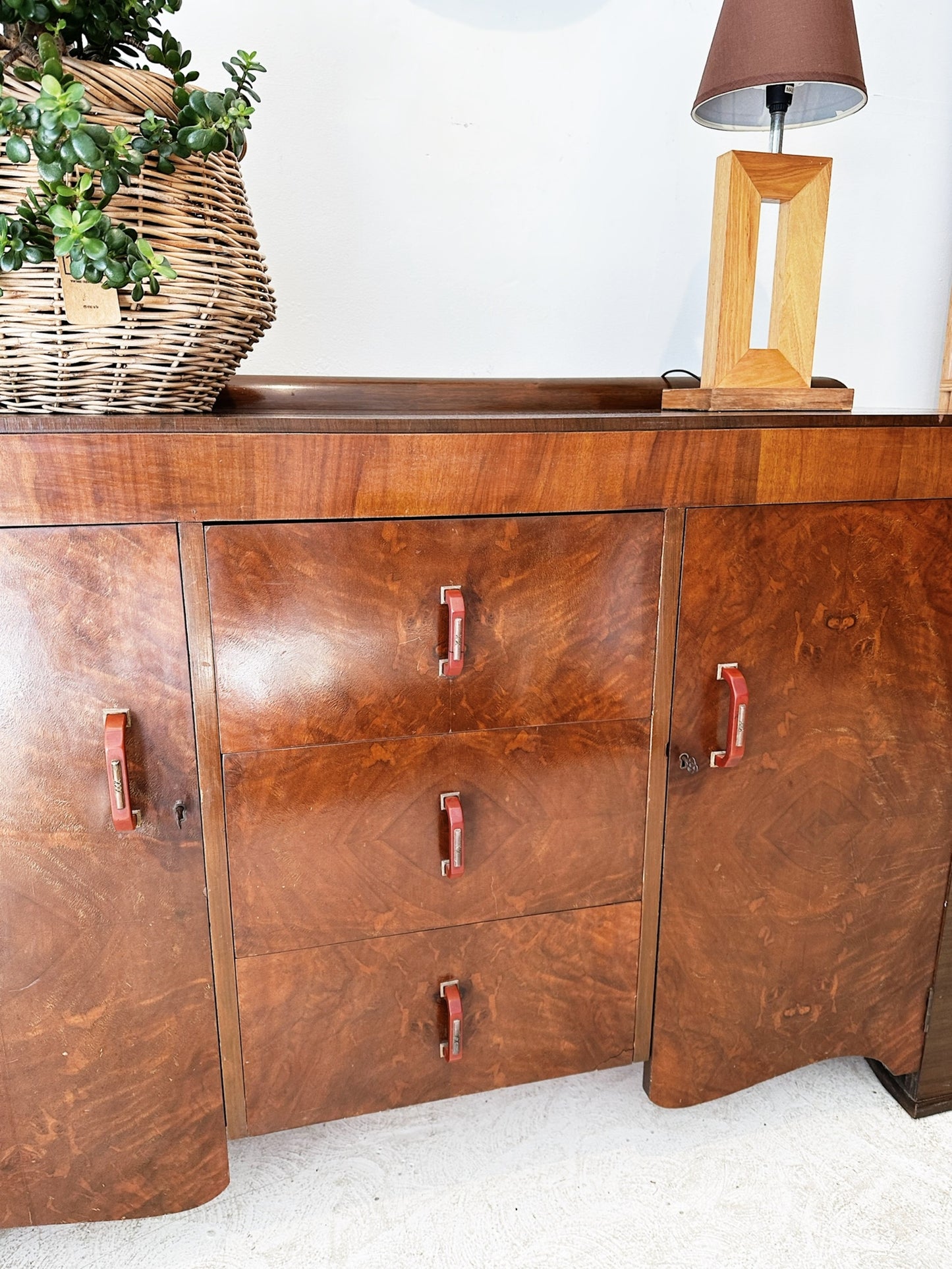 50s Vintage Art Deco Burl Walnut Sideboard