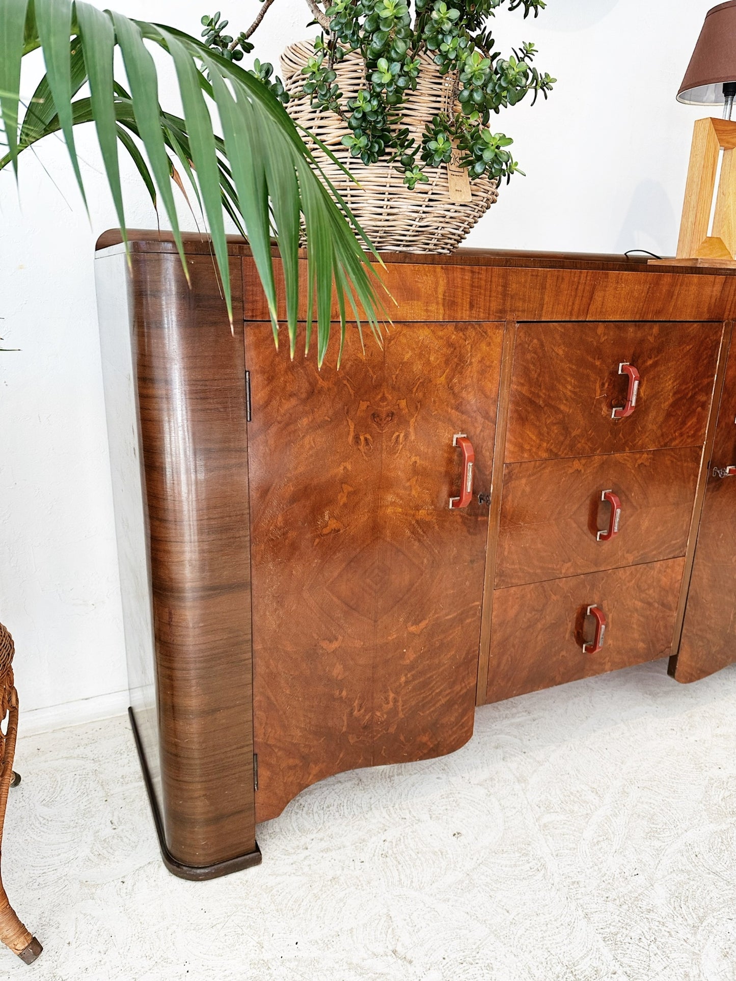 50s Vintage Art Deco Burl Walnut Sideboard