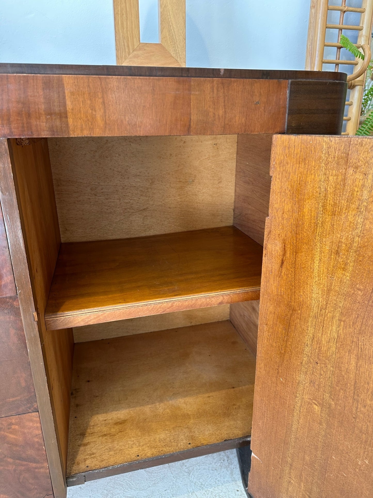 50s Vintage Art Deco Burl Walnut Sideboard