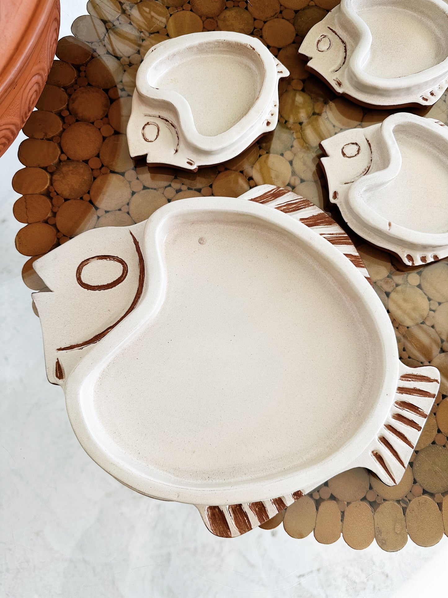 60s Vintage Handmade Pottery Fish Plates / Set of 6