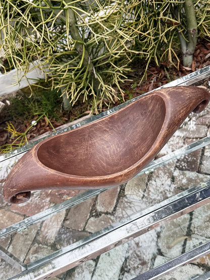 70s 80s Vintage Wooden Sculptural Canoe Bowl