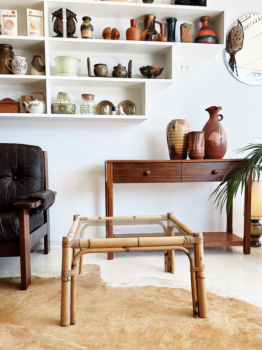 70s Vintage Rattan Square Coffee / Side Table