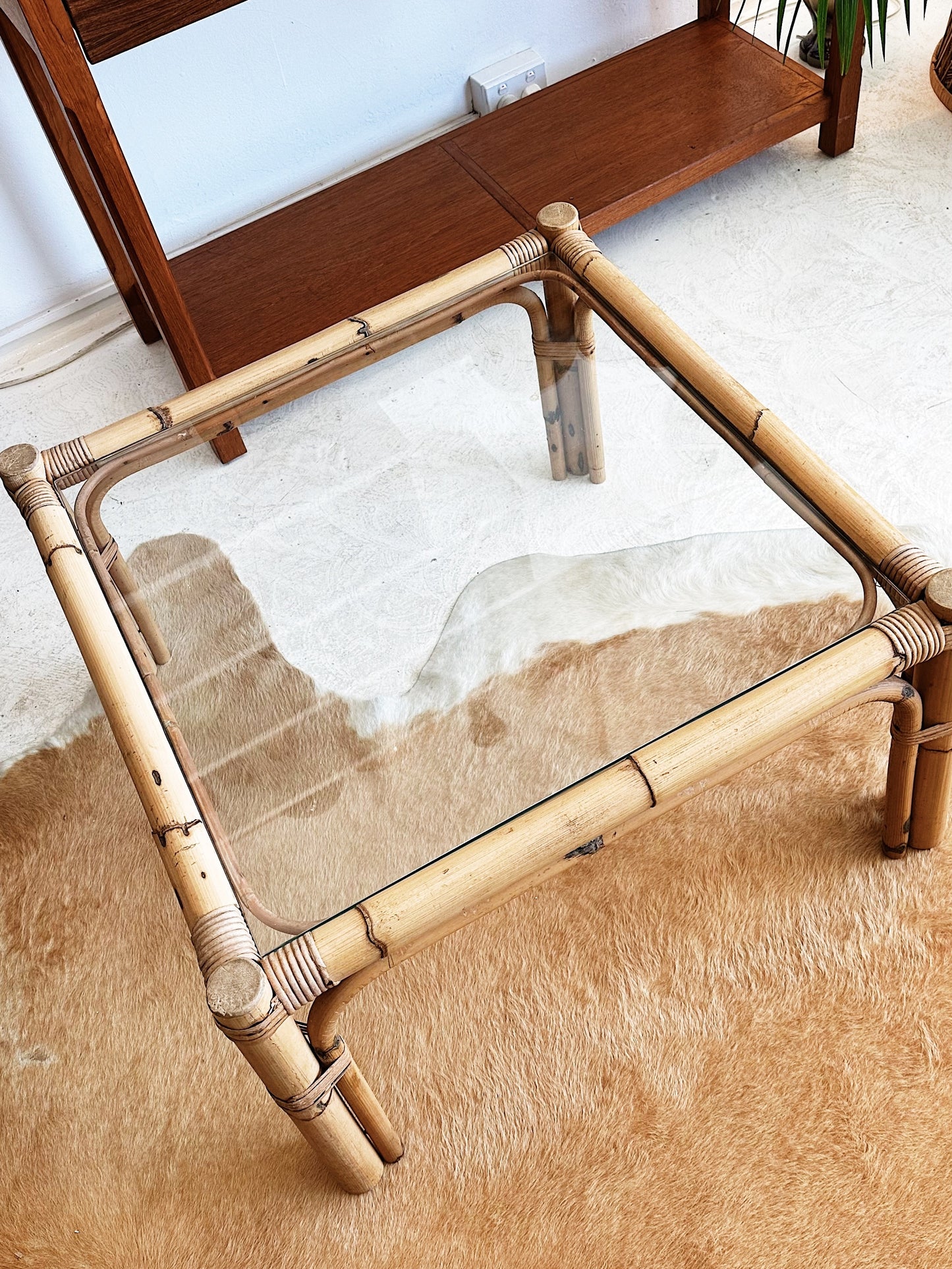 70s Vintage Rattan Square Coffee / Side Table