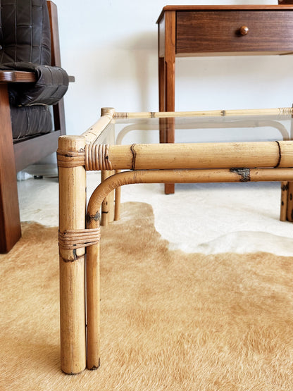 70s Vintage Rattan Square Coffee / Side Table