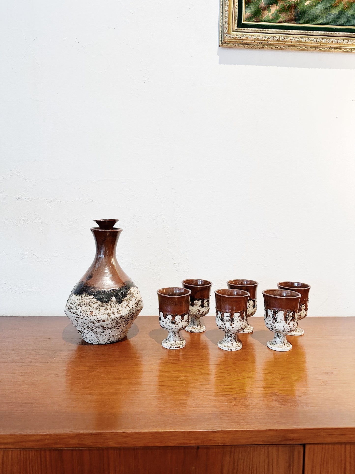 70s Vintage DH Pottery Carafe & 6 Goblets