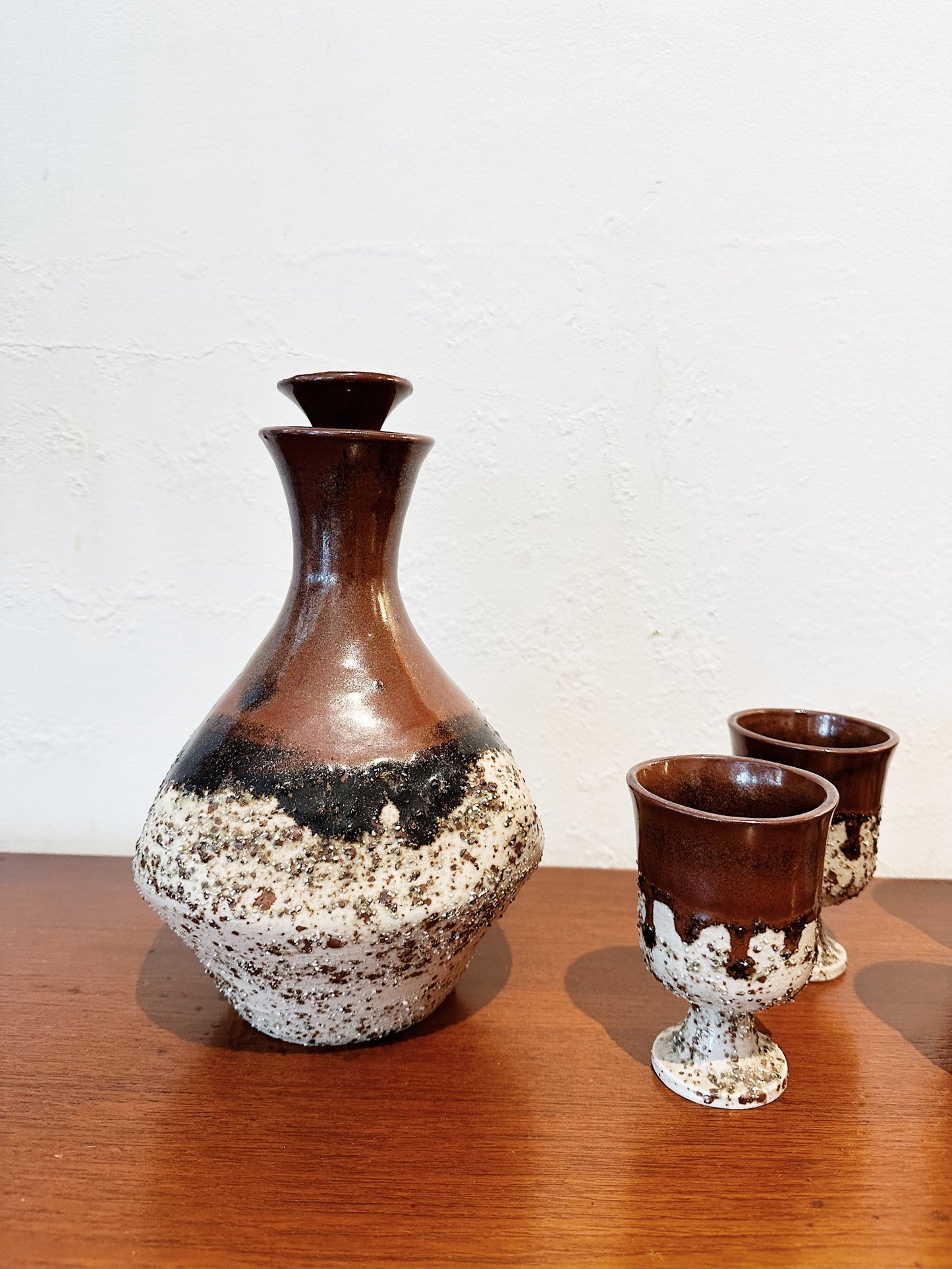 70s Vintage DH Pottery Carafe & 6 Goblets