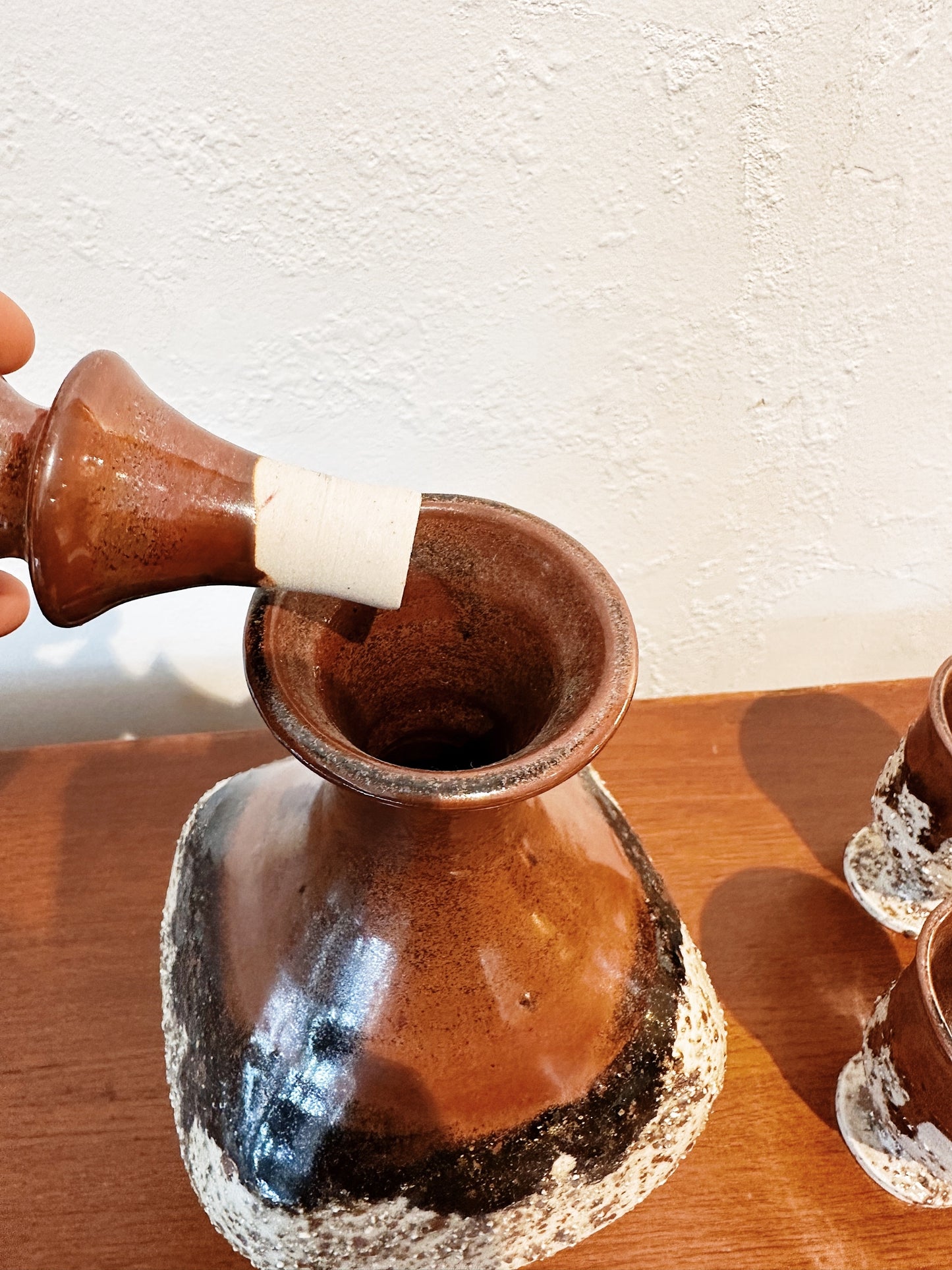 70s Vintage DH Pottery Carafe & 6 Goblets