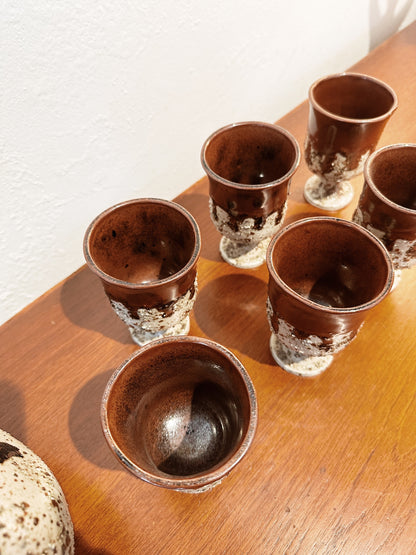 70s Vintage DH Pottery Carafe & 6 Goblets