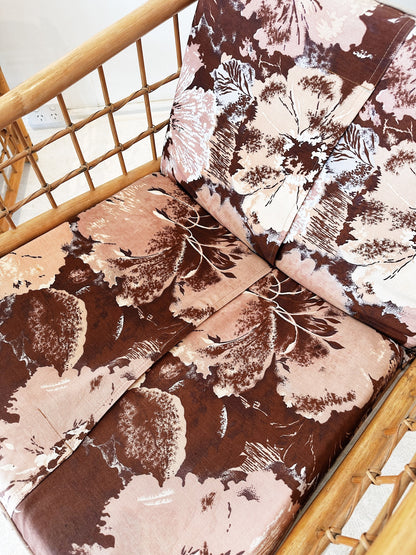 70s Vintage Floral Boxed Rattan Sofa & Armchair Set (1 x Two Seater + 1 x Armchair)
