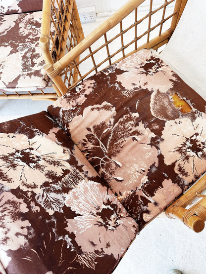 70s Vintage Floral Boxed Rattan Sofa & Armchair Set (1 x Two Seater + 1 x Armchair)