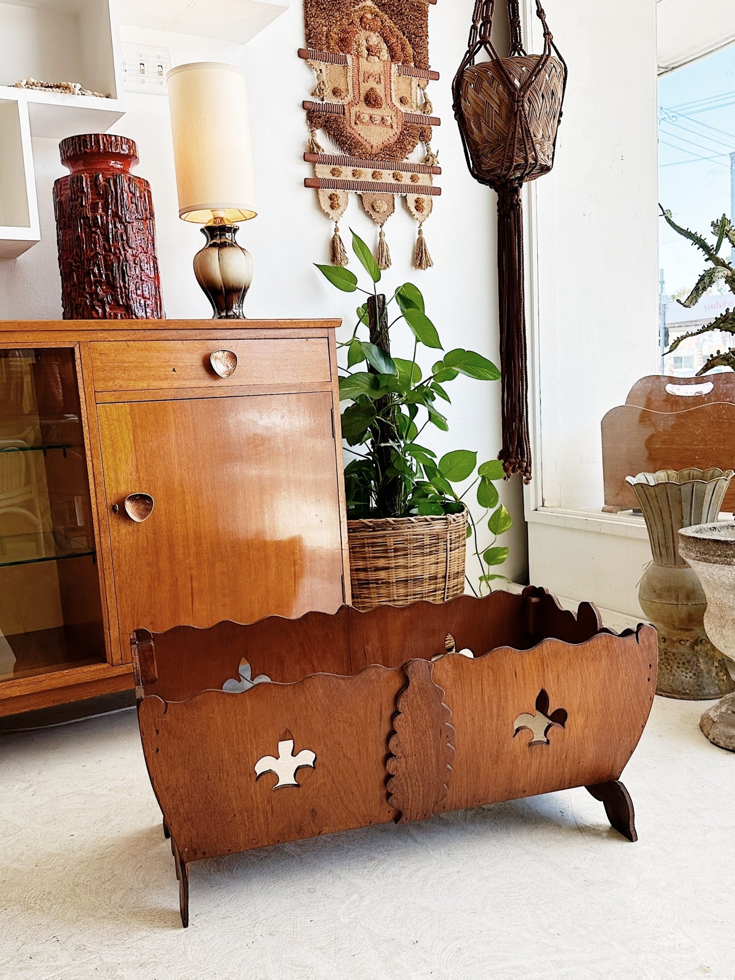 70s Vintage Handmade Wooden Planter / Firewood Keeper