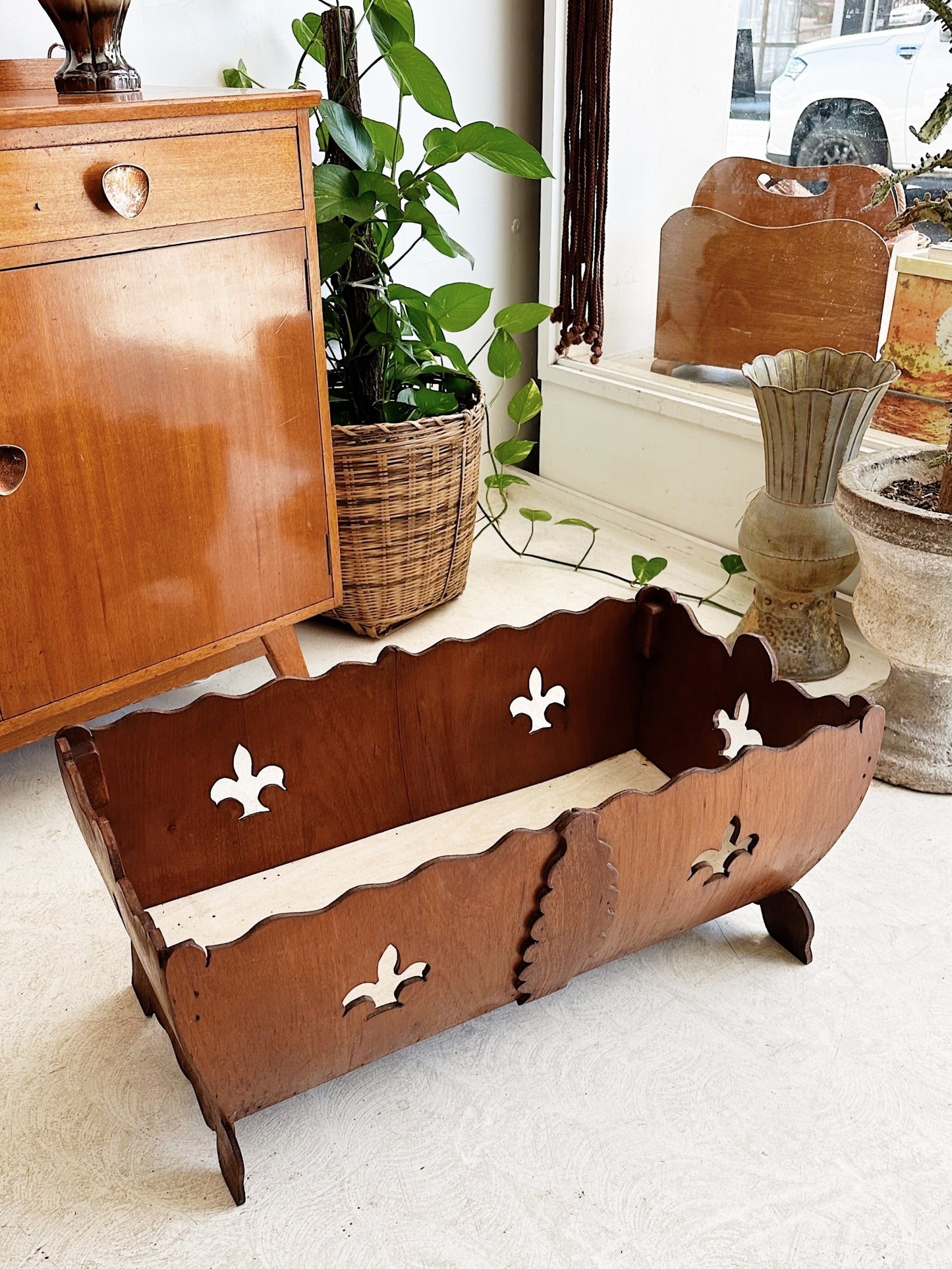 70s Vintage Handmade Wooden Planter / Firewood Keeper