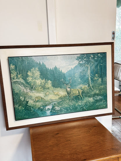 60s 70s Vintage Mid Century Forest Deer Print