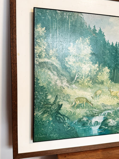 60s 70s Vintage Mid Century Forest Deer Print