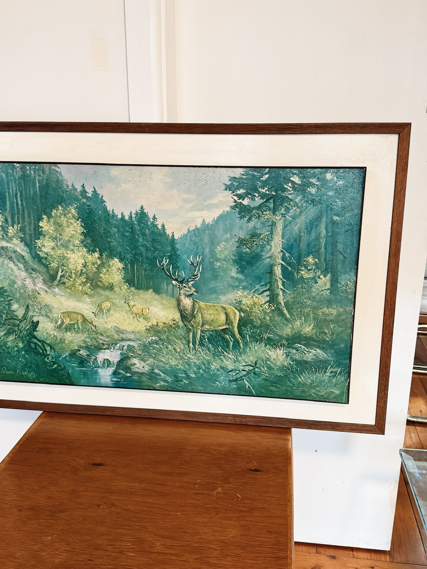 60s 70s Vintage Mid Century Forest Deer Print