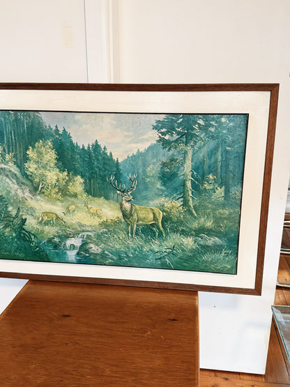 60s 70s Vintage Mid Century Forest Deer Print