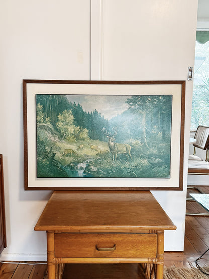 60s 70s Vintage Mid Century Forest Deer Print