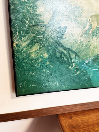 60s 70s Vintage Mid Century Forest Deer Print