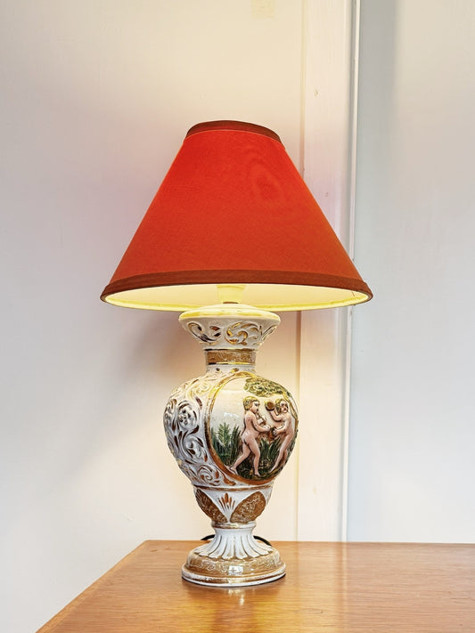70s Vintage Italian Capodimonte Porcelain Pottery Lamp