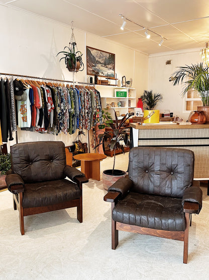 70s Vintage Leather Patchwork Armchairs / 2 Available