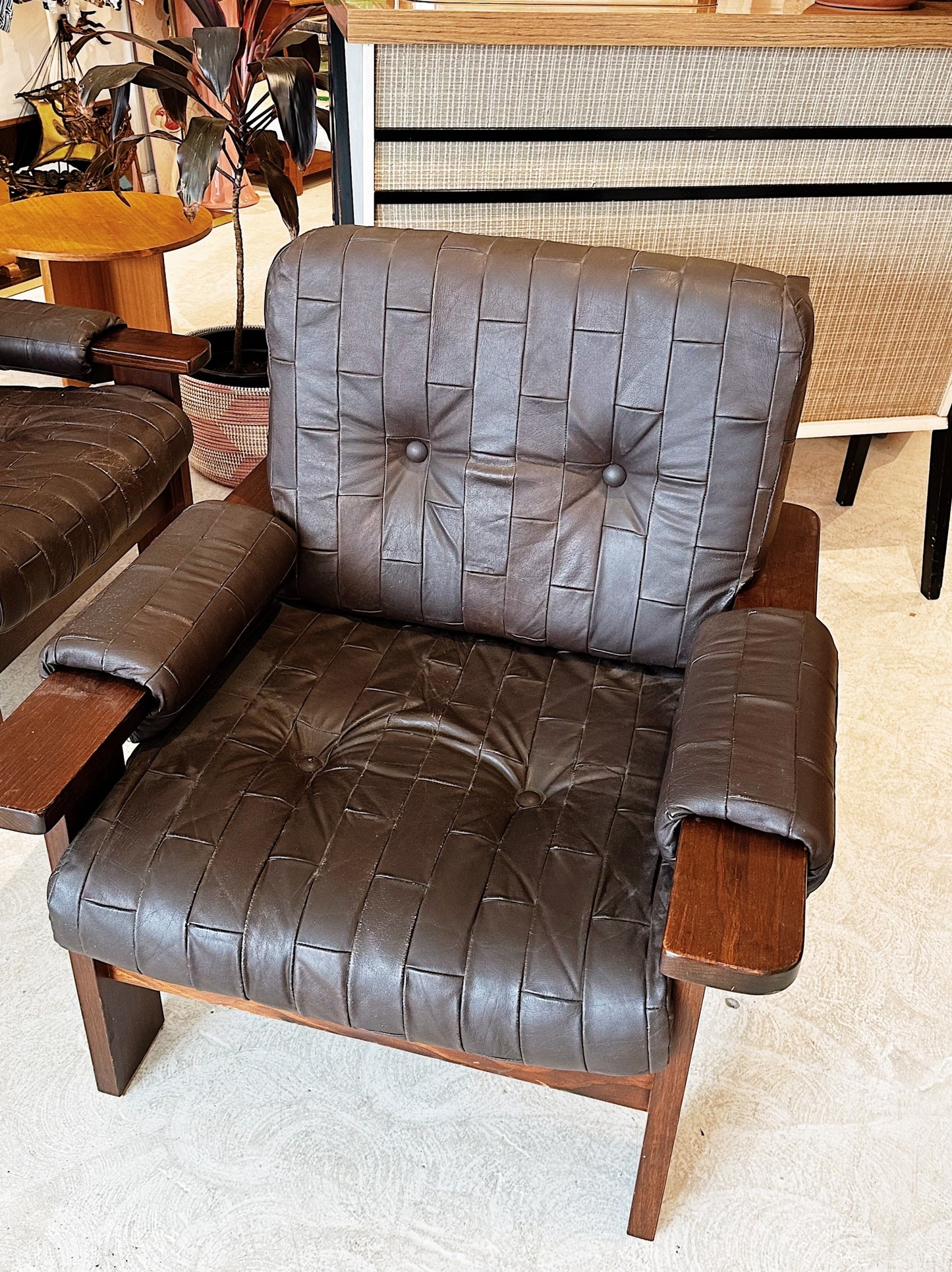 70s Vintage Leather Patchwork Armchairs / 2 Available