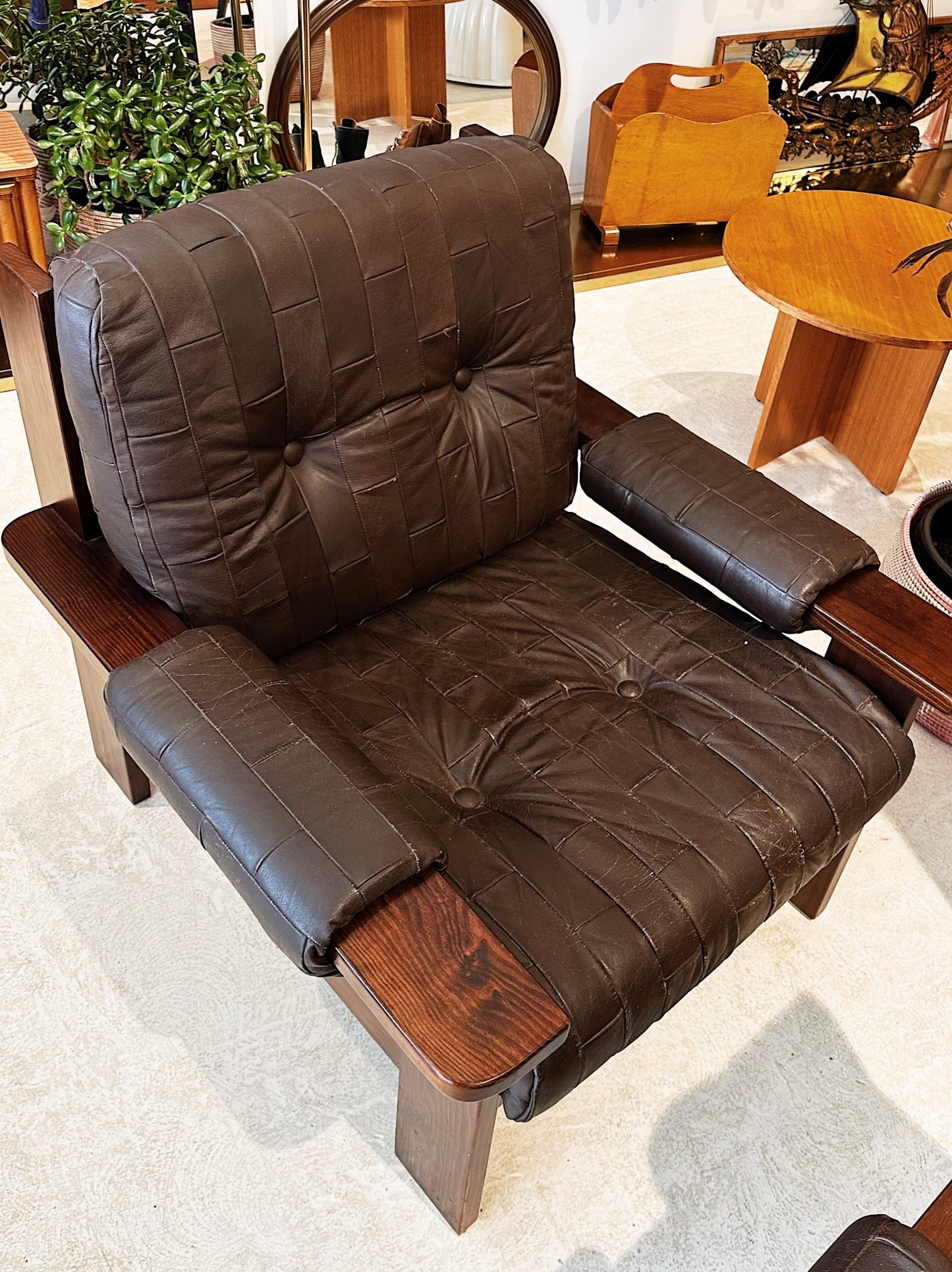 70s Vintage Leather Patchwork Armchairs / 2 Available