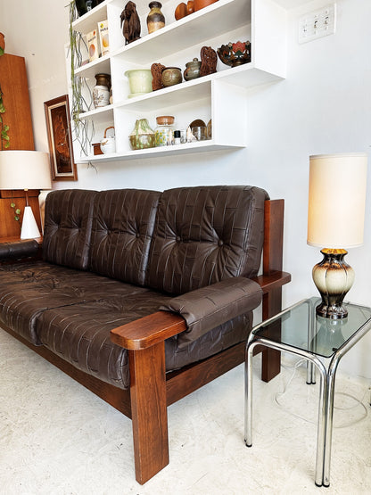 70s Vintage Leather Patchwork Sofa Set / includes 3 Seater Sofa and 2 x Armchairs