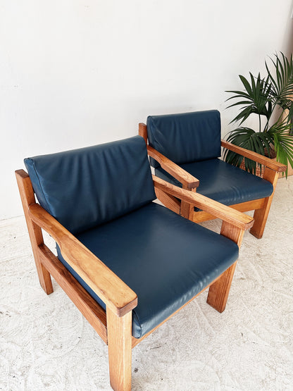 70s Vintage Mid Century Pine Armchairs / Set of 2