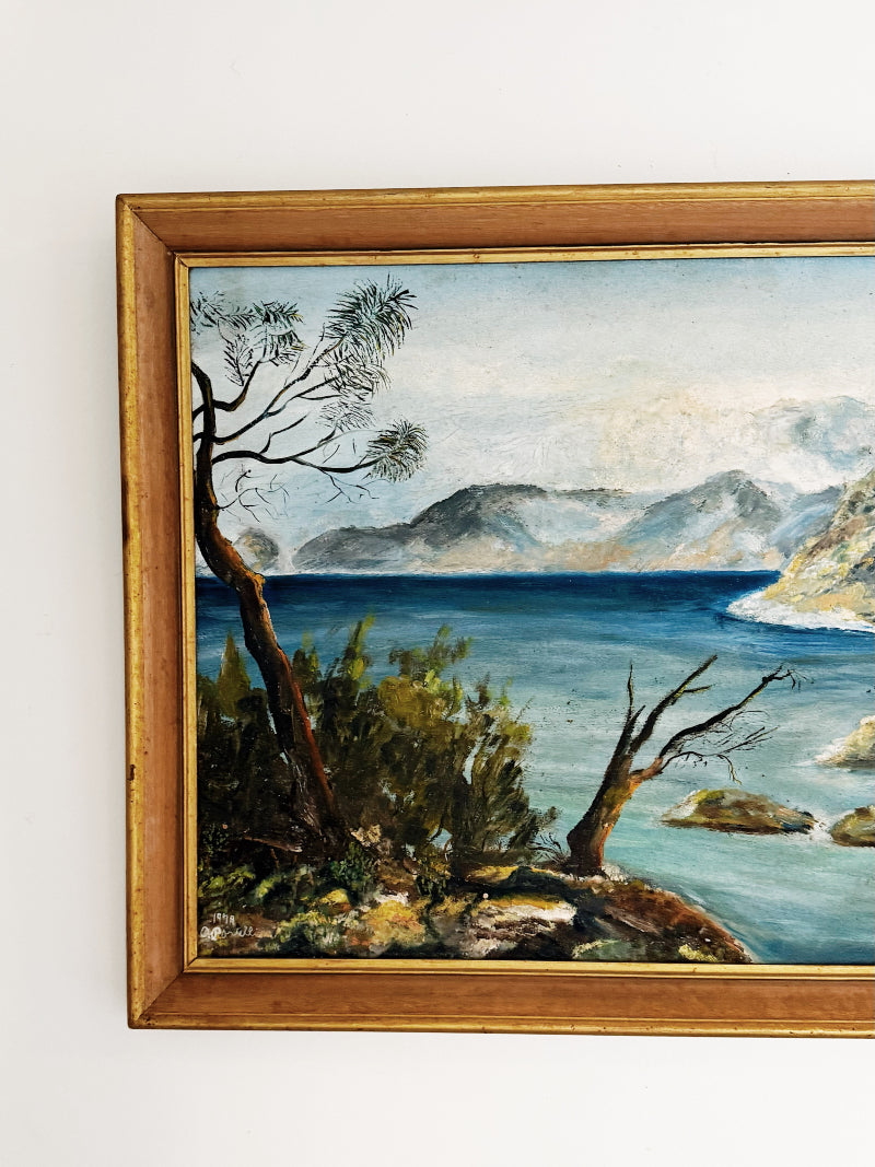 70s Vintage Naive Landscape Painting
