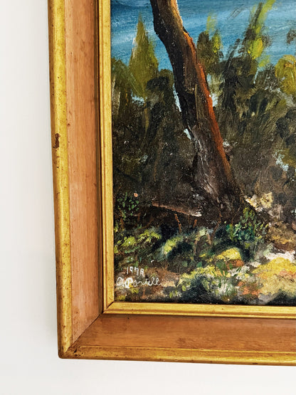 70s Vintage Naive Landscape Painting