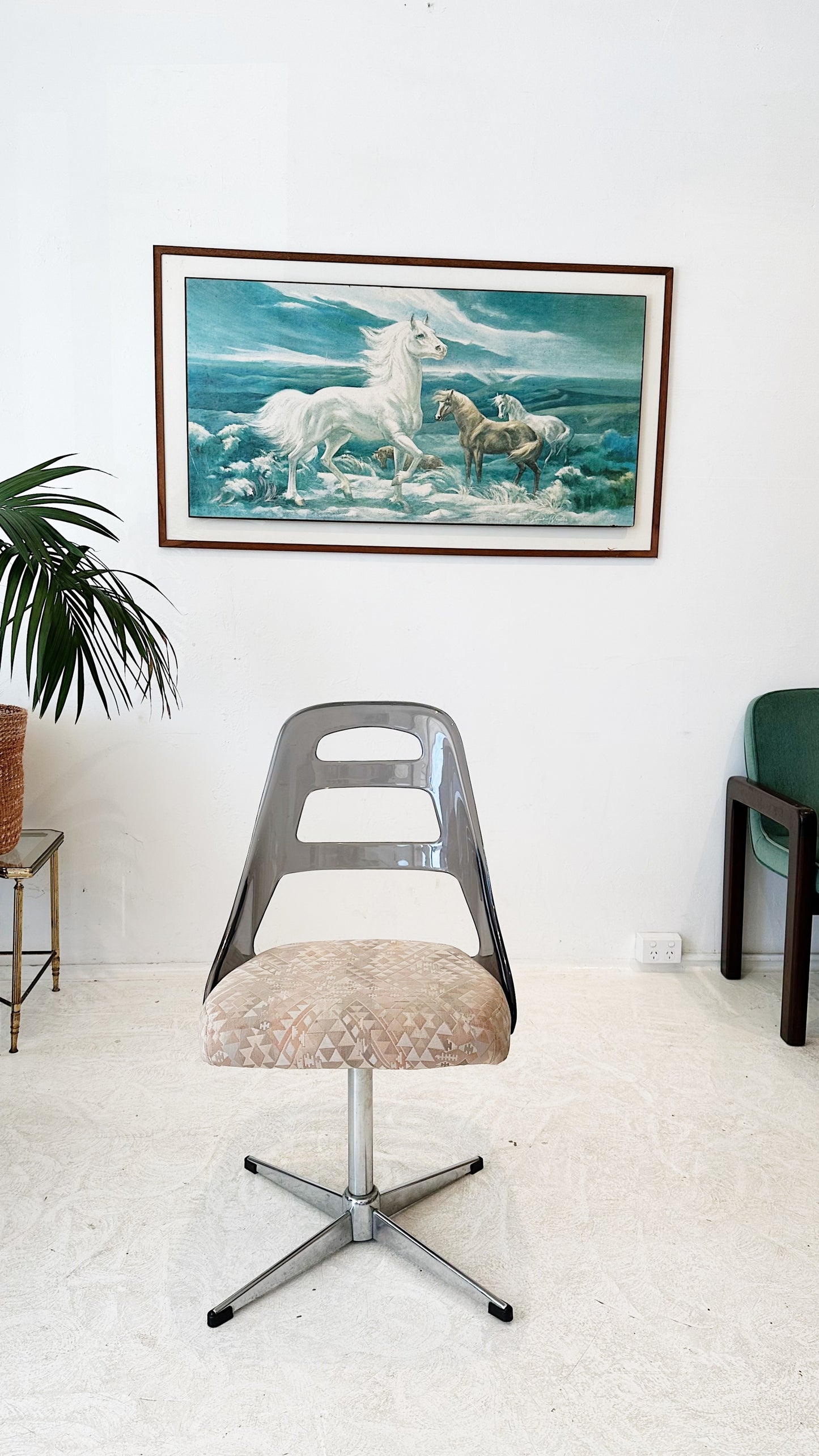 70s Vintage Perspex & Geometric Print Swivel Chair