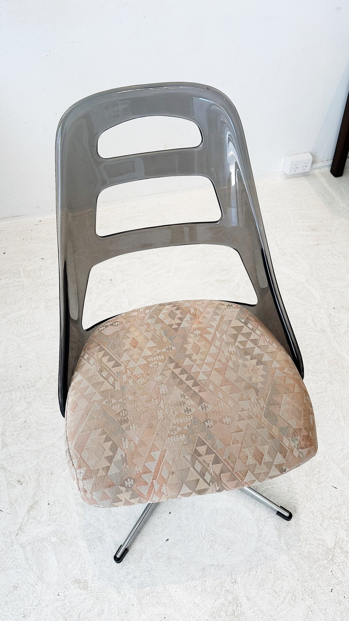 70s Vintage Perspex & Geometric Print Swivel Chair