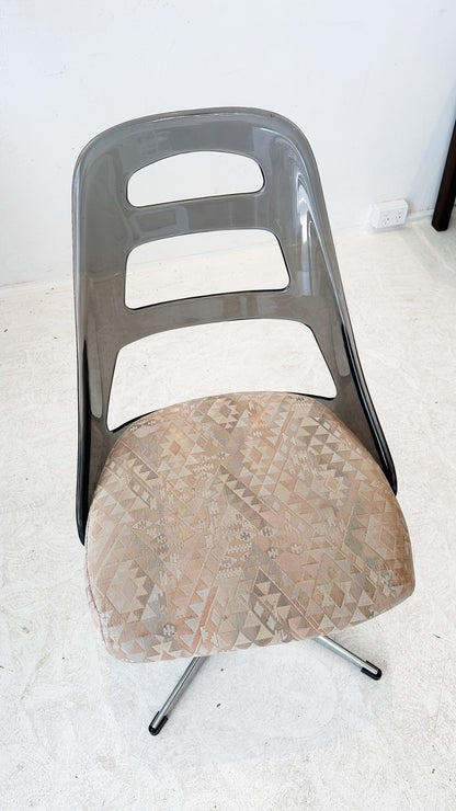 70s Vintage Perspex & Geometric Print Swivel Chair