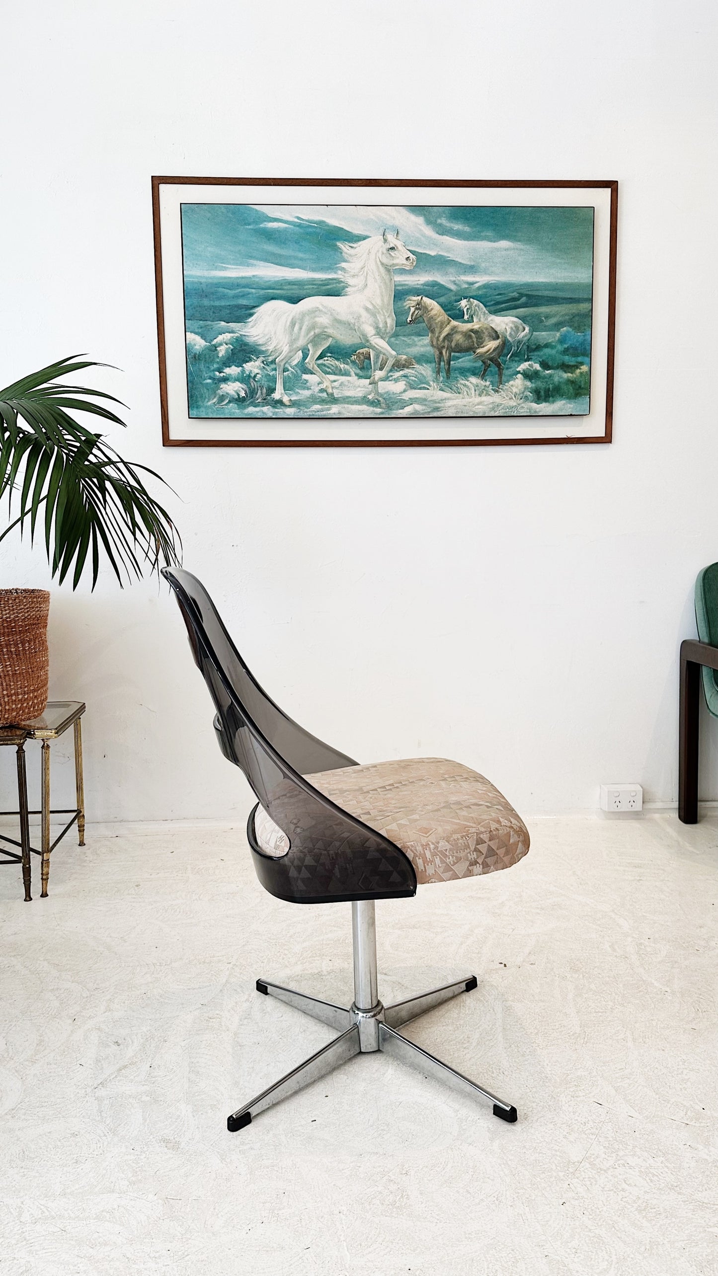 70s Vintage Perspex & Geometric Print Swivel Chair