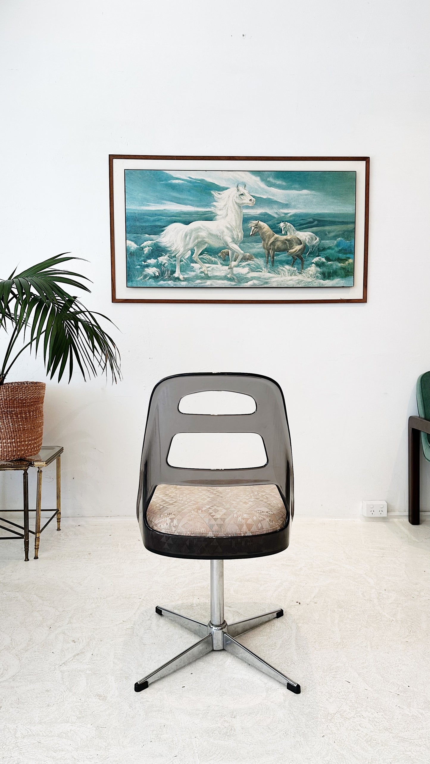 70s Vintage Perspex & Geometric Print Swivel Chair