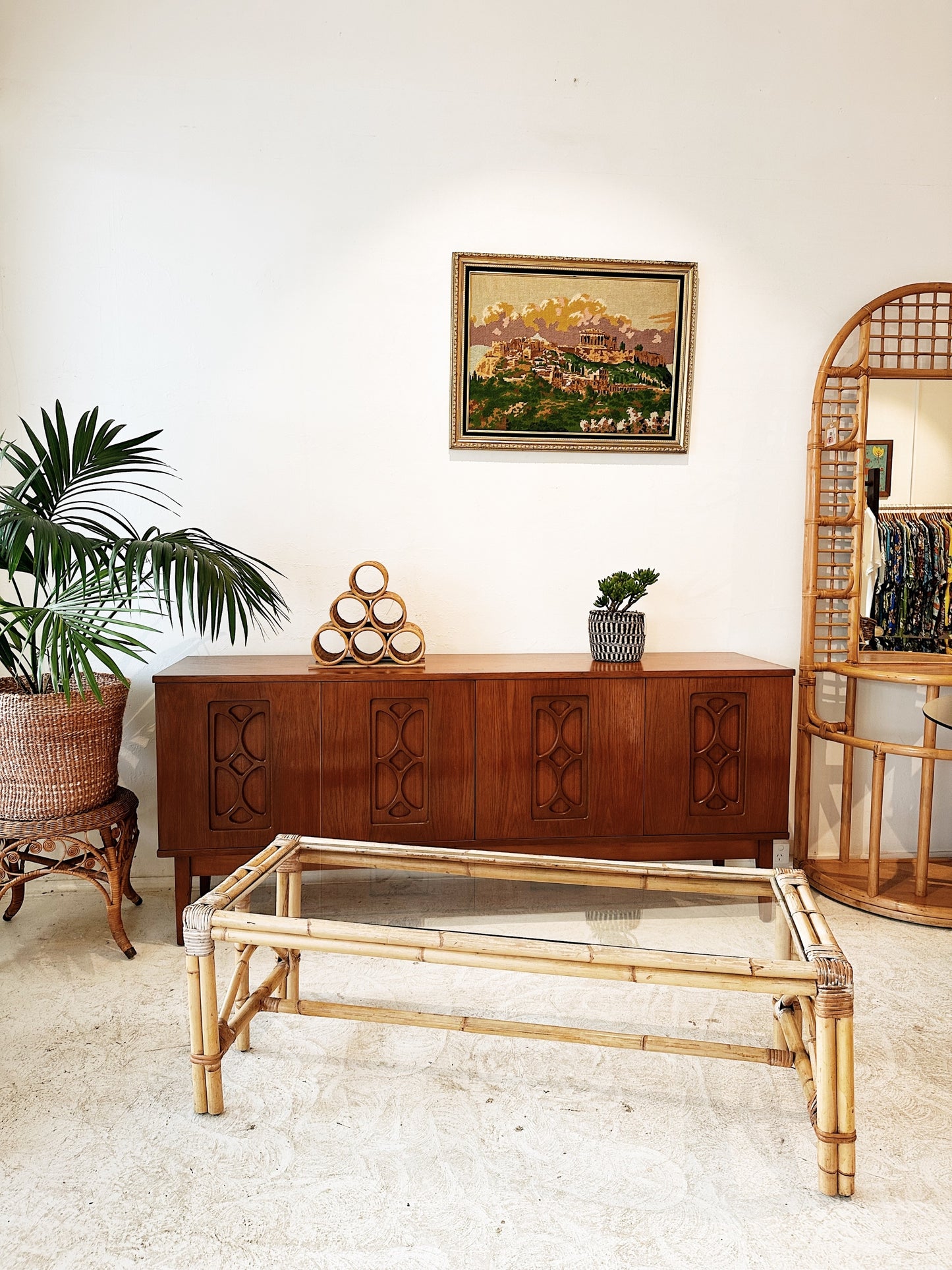 70s Vintage Slimline Rattan Coffee Table