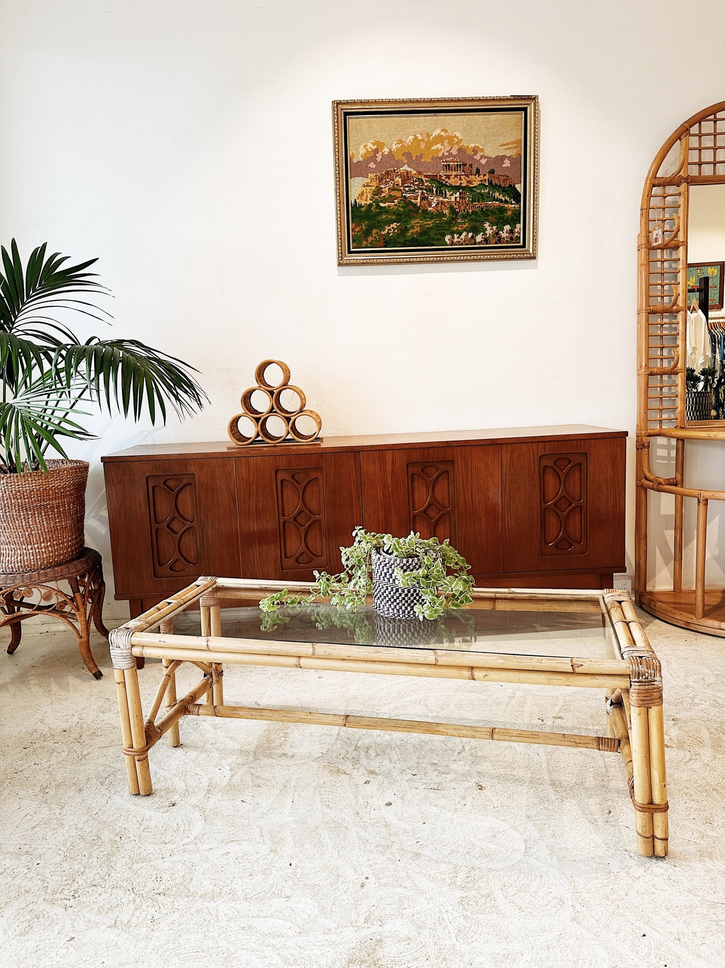 70s Vintage Slimline Rattan Coffee Table