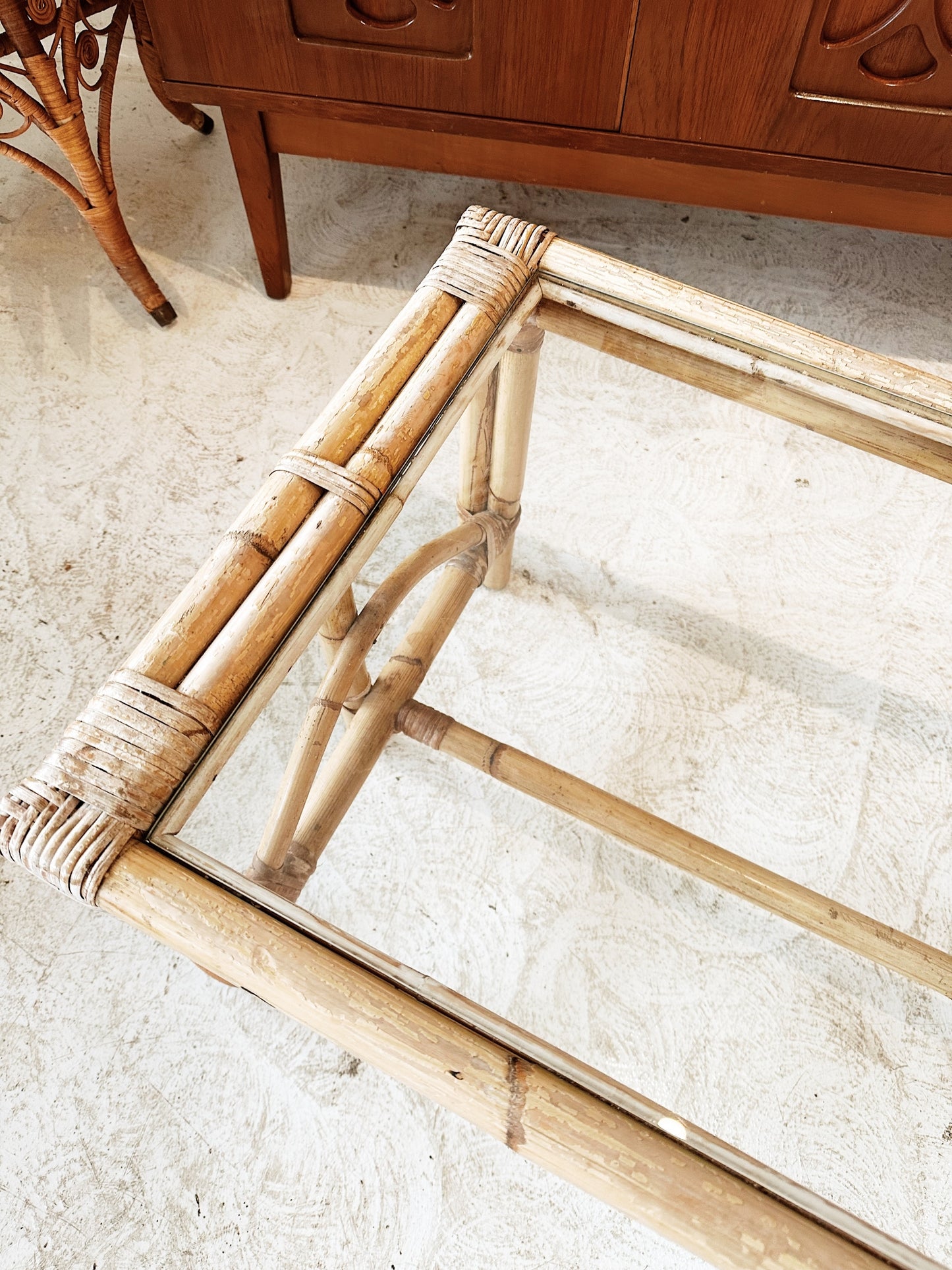 70s Vintage Slimline Rattan Coffee Table