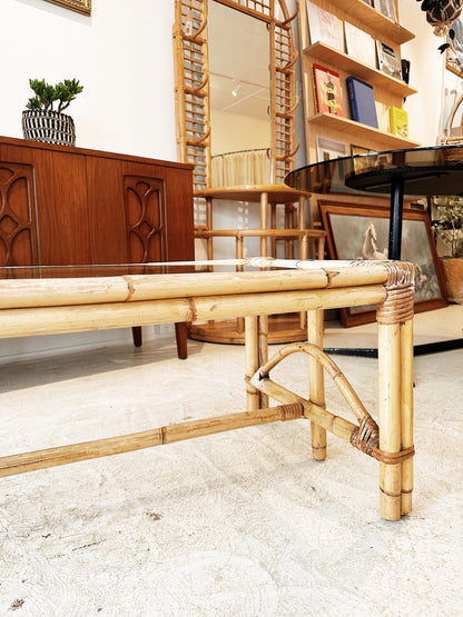 70s Vintage Slimline Rattan Coffee Table