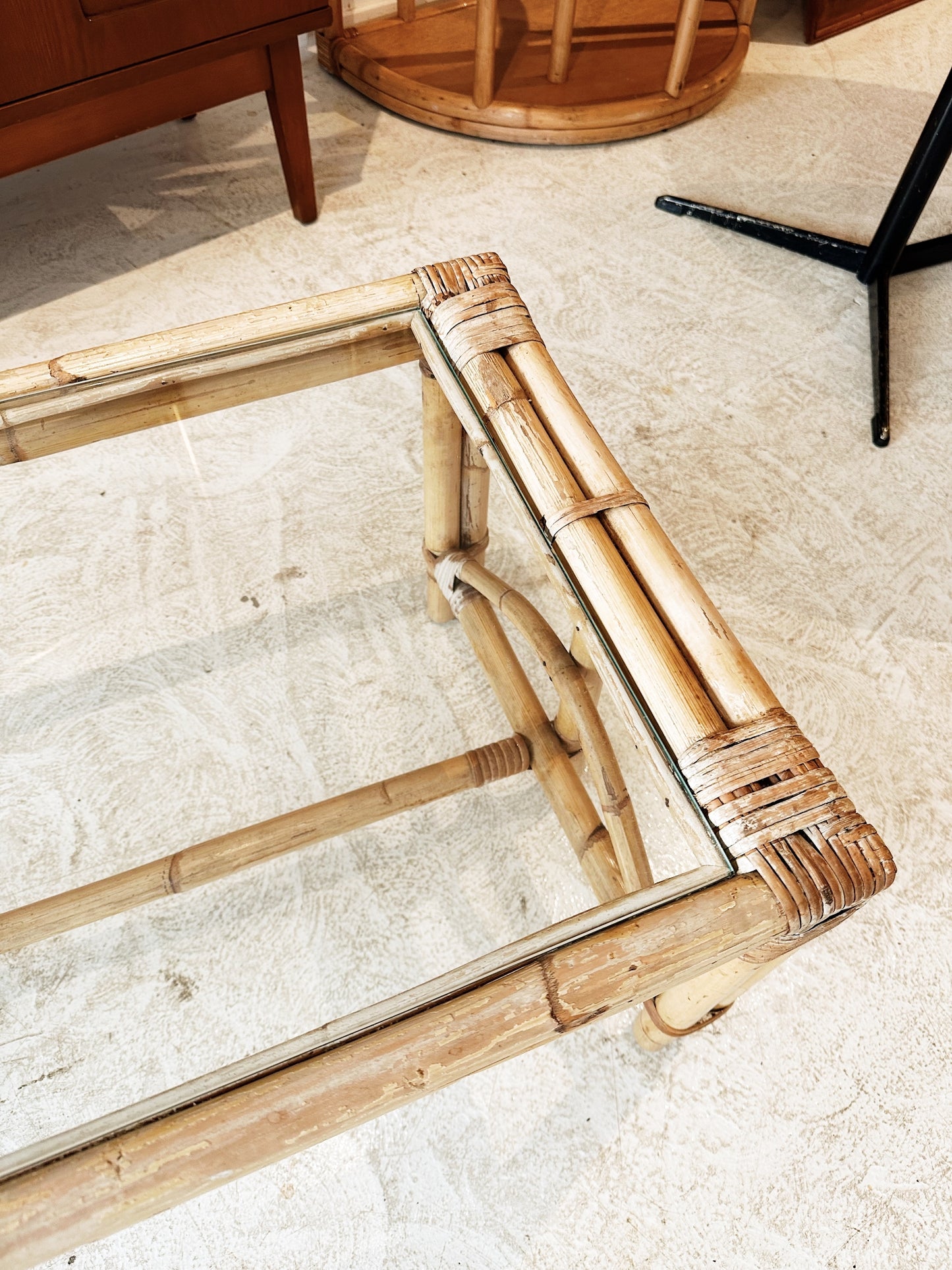 70s Vintage Slimline Rattan Coffee Table