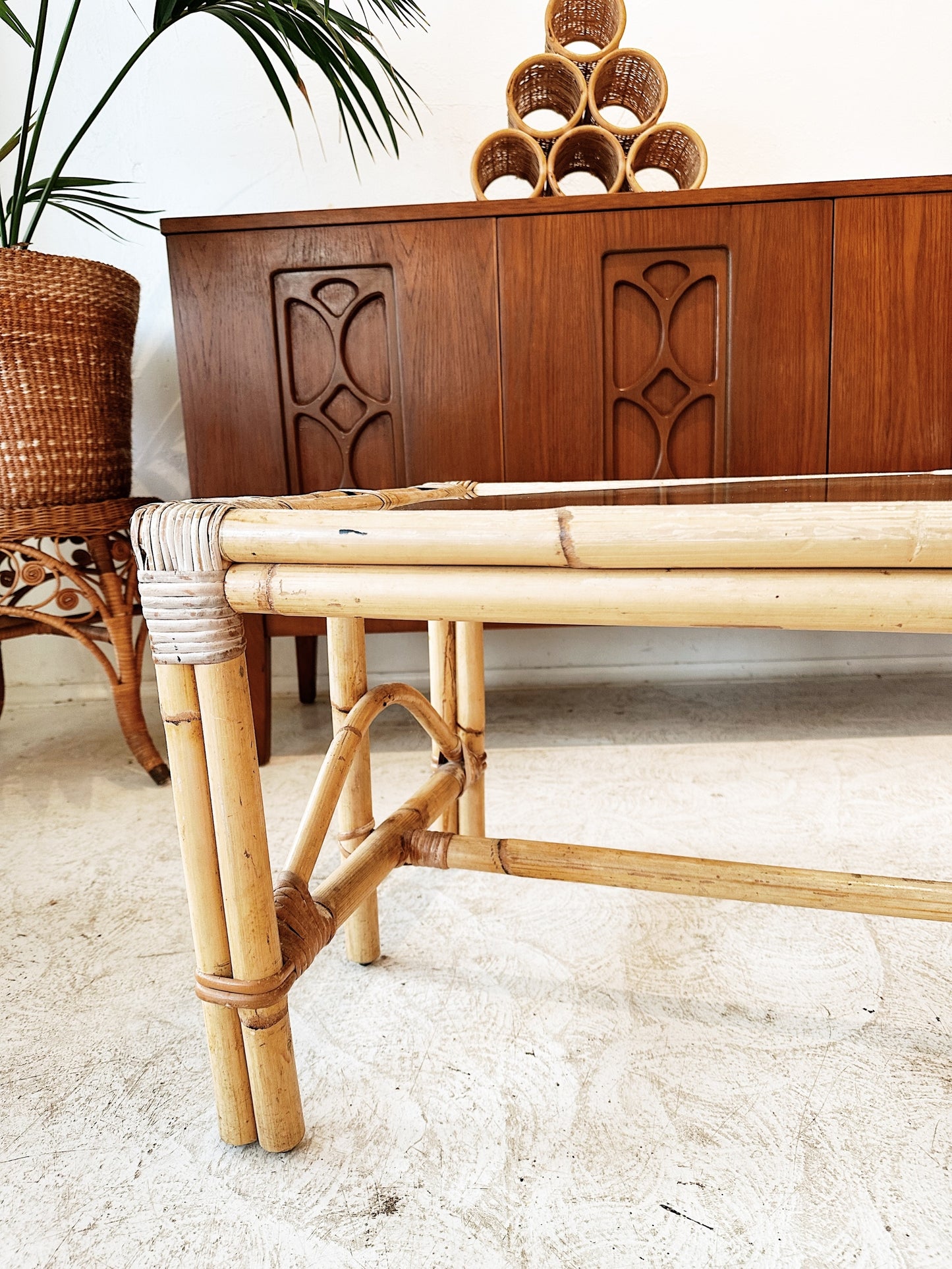 70s Vintage Slimline Rattan Coffee Table