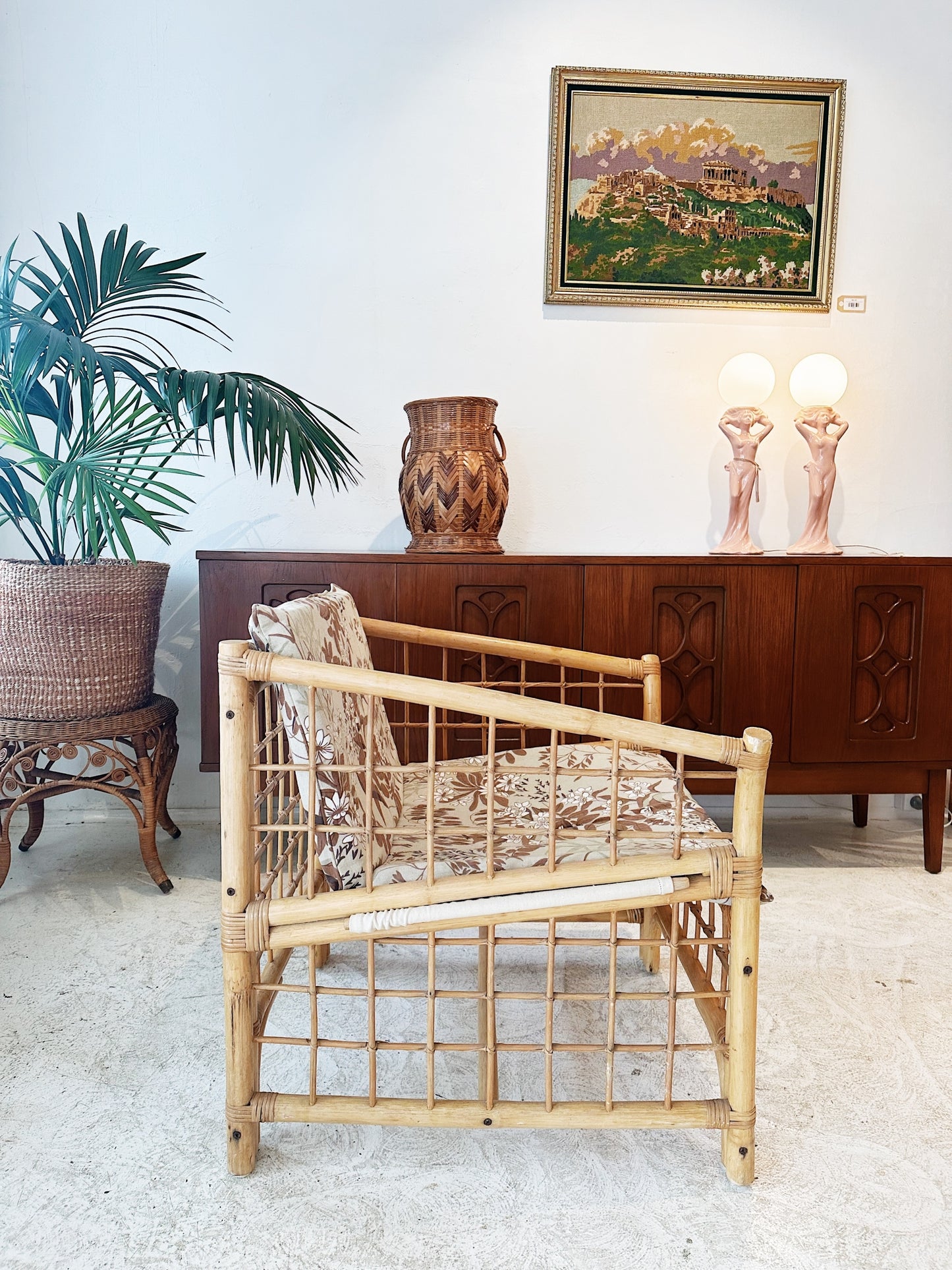 70s Vintage Rattan Cube Porch Chair