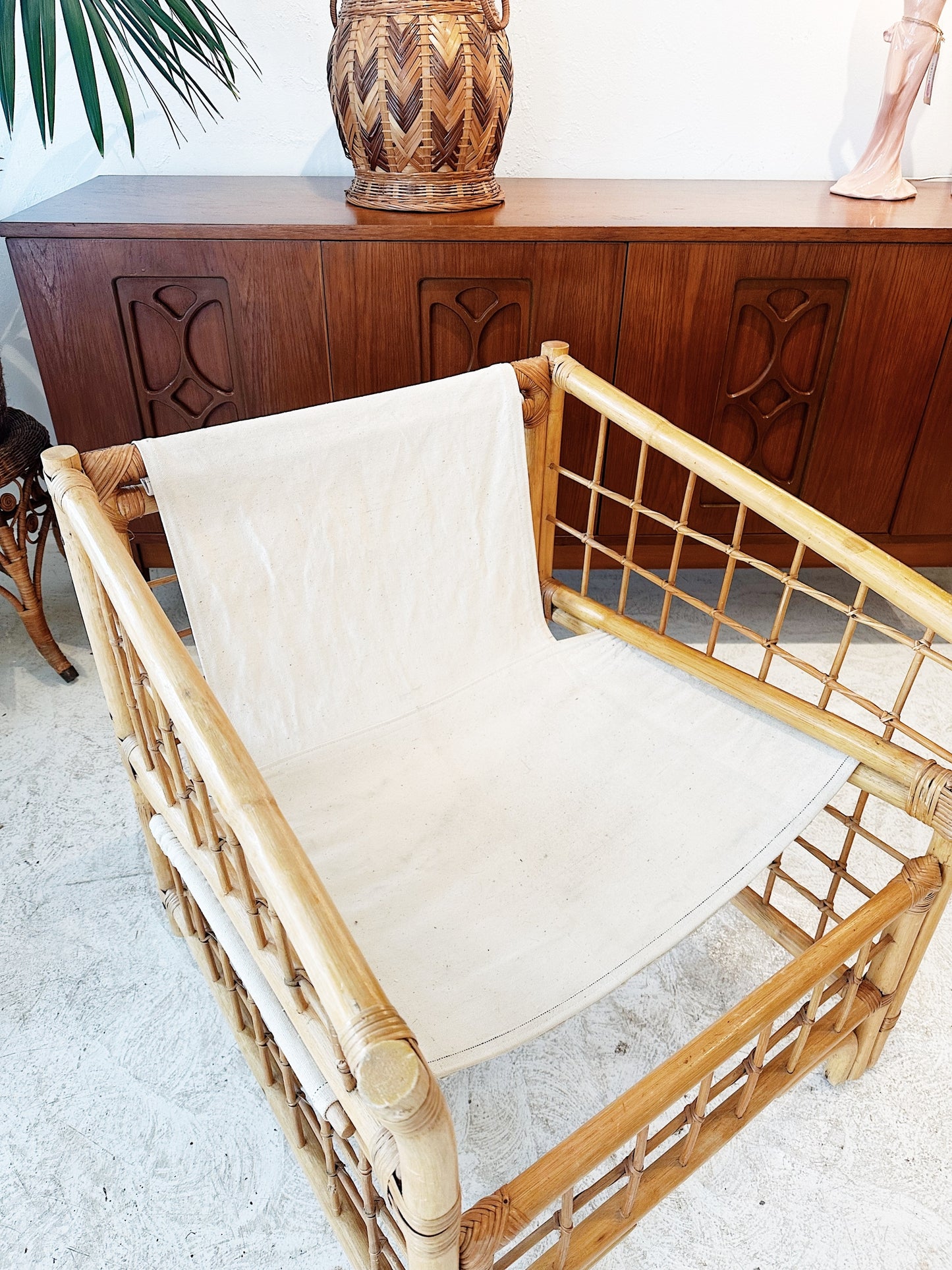 70s Vintage Rattan Cube Porch Chair