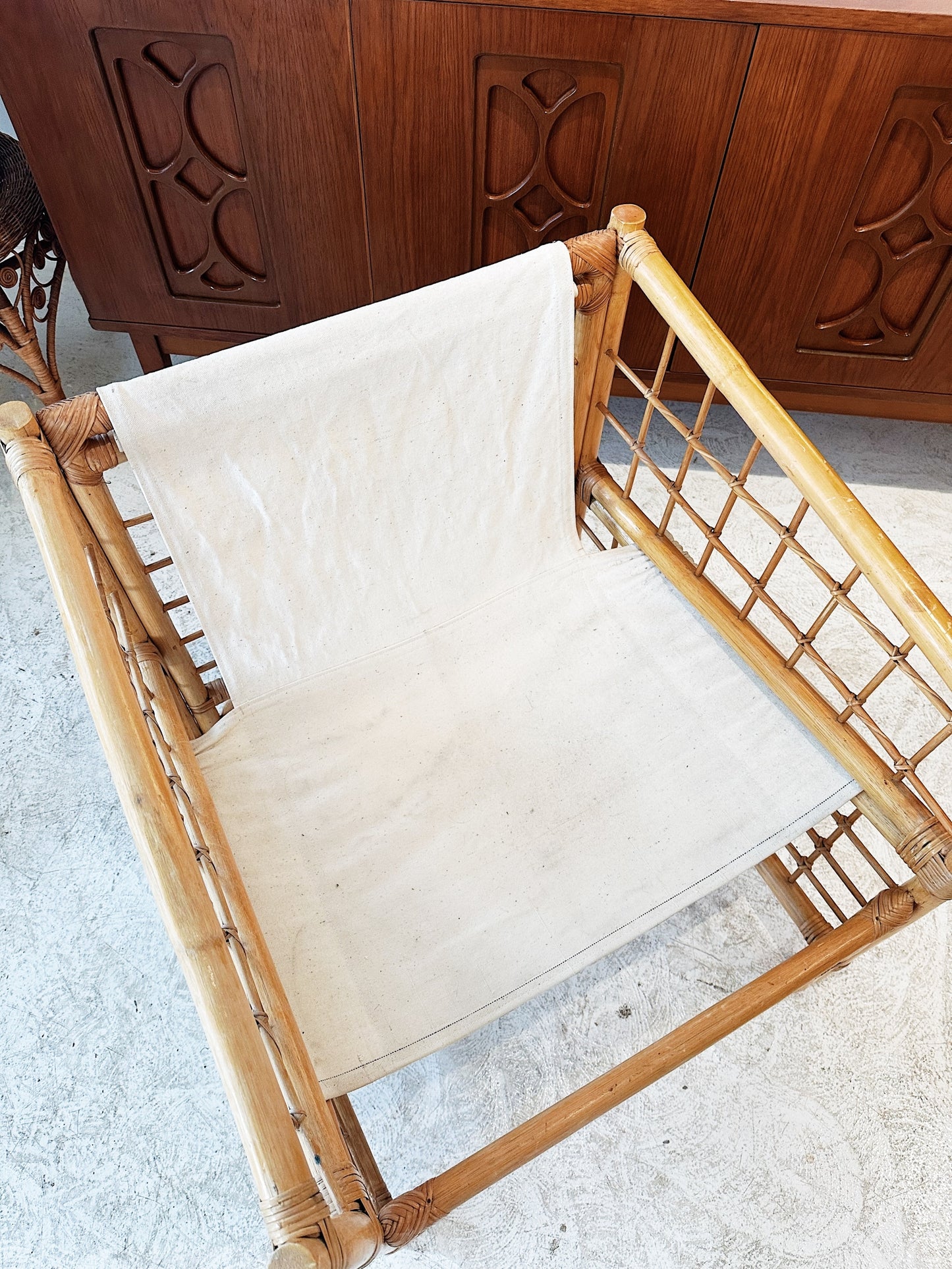 70s Vintage Rattan Cube Porch Chair