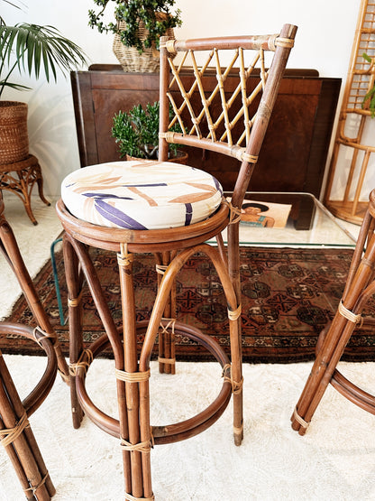 70s Vintage Rattan Tiki Bar Stools