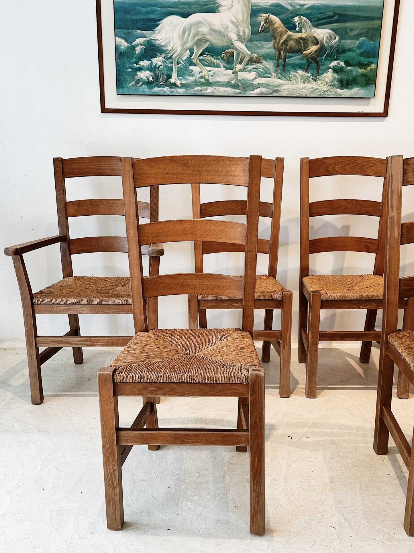 70s Vintage Rush Dining & Carver Chairs / Only 2 Carver Chairs Left
